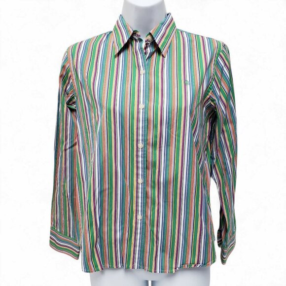 Lauren Ralph Lauren Womens Striped Button Up Top Tab Sleeves Size Petite Small - Picture 1 of 7